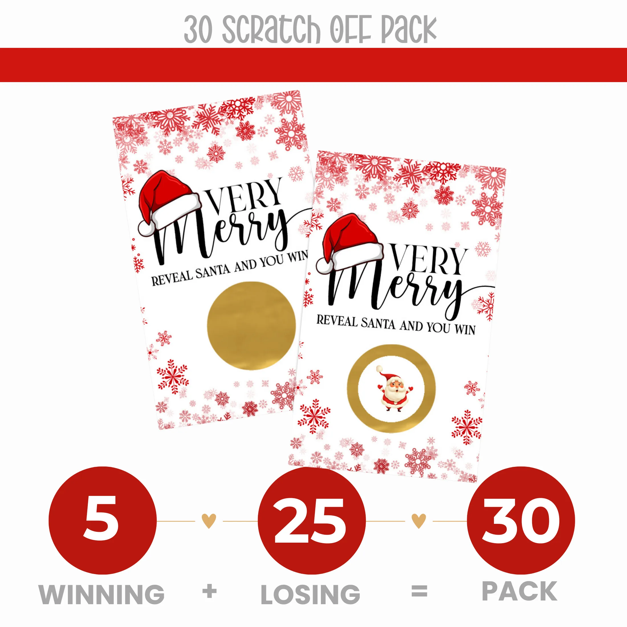 Very Merry Christmas Scratch Off Cards, Holiday Party Games for Santa Baby Shower, Wedding, Raffle Tickets, Groups, Adults, Snowflake Favors Xmas, 30 Pack