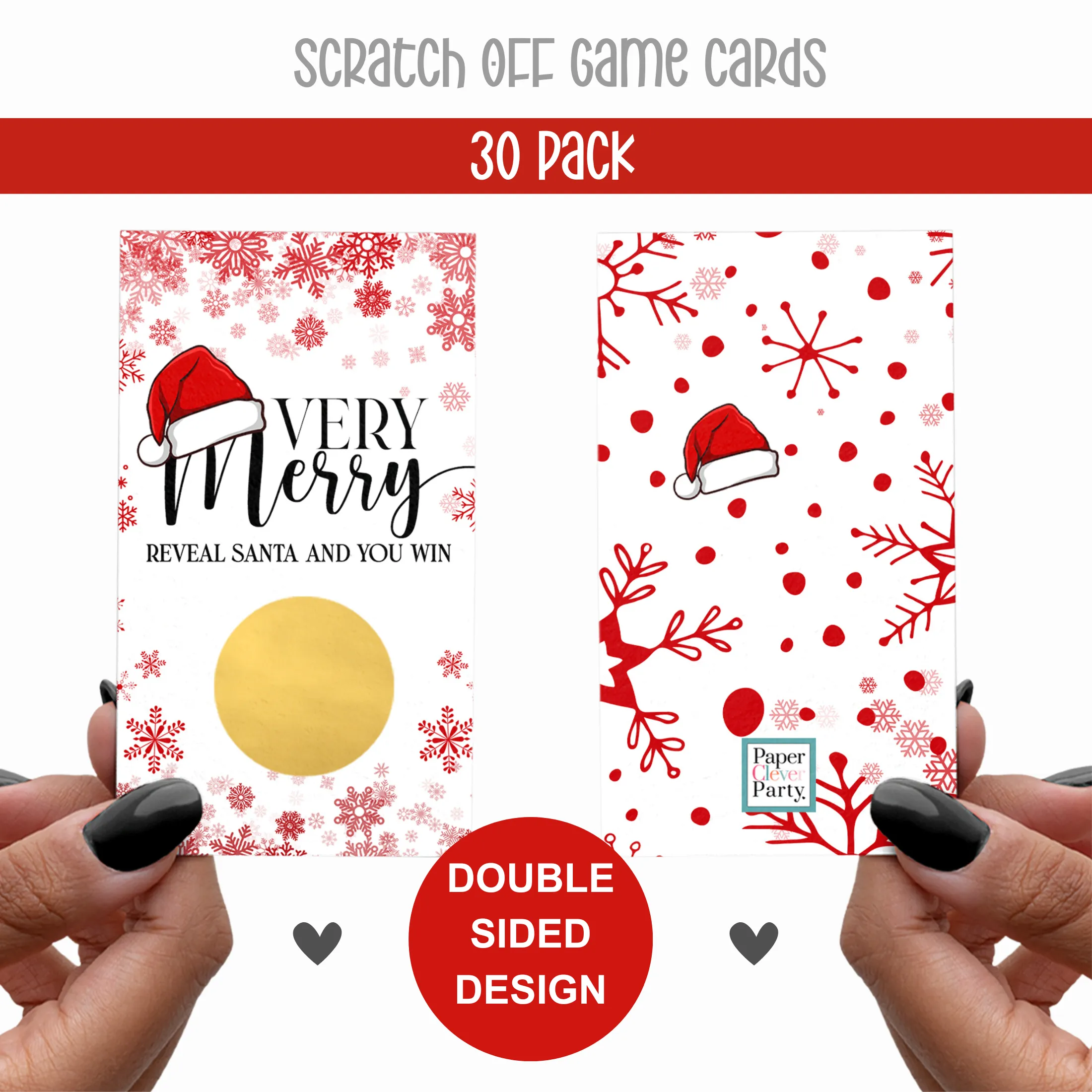 Very Merry Christmas Scratch Off Cards, Holiday Party Games for Santa Baby Shower, Wedding, Raffle Tickets, Groups, Adults, Snowflake Favors Xmas, 30 Pack