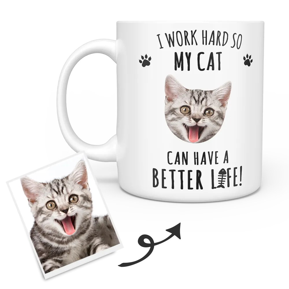 White Personalized Cat Face Mug