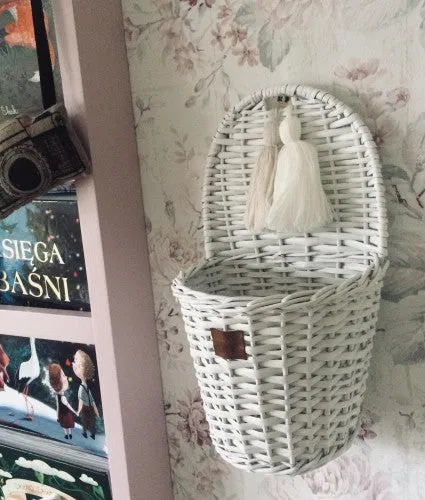 Wicker Wall Basket - White