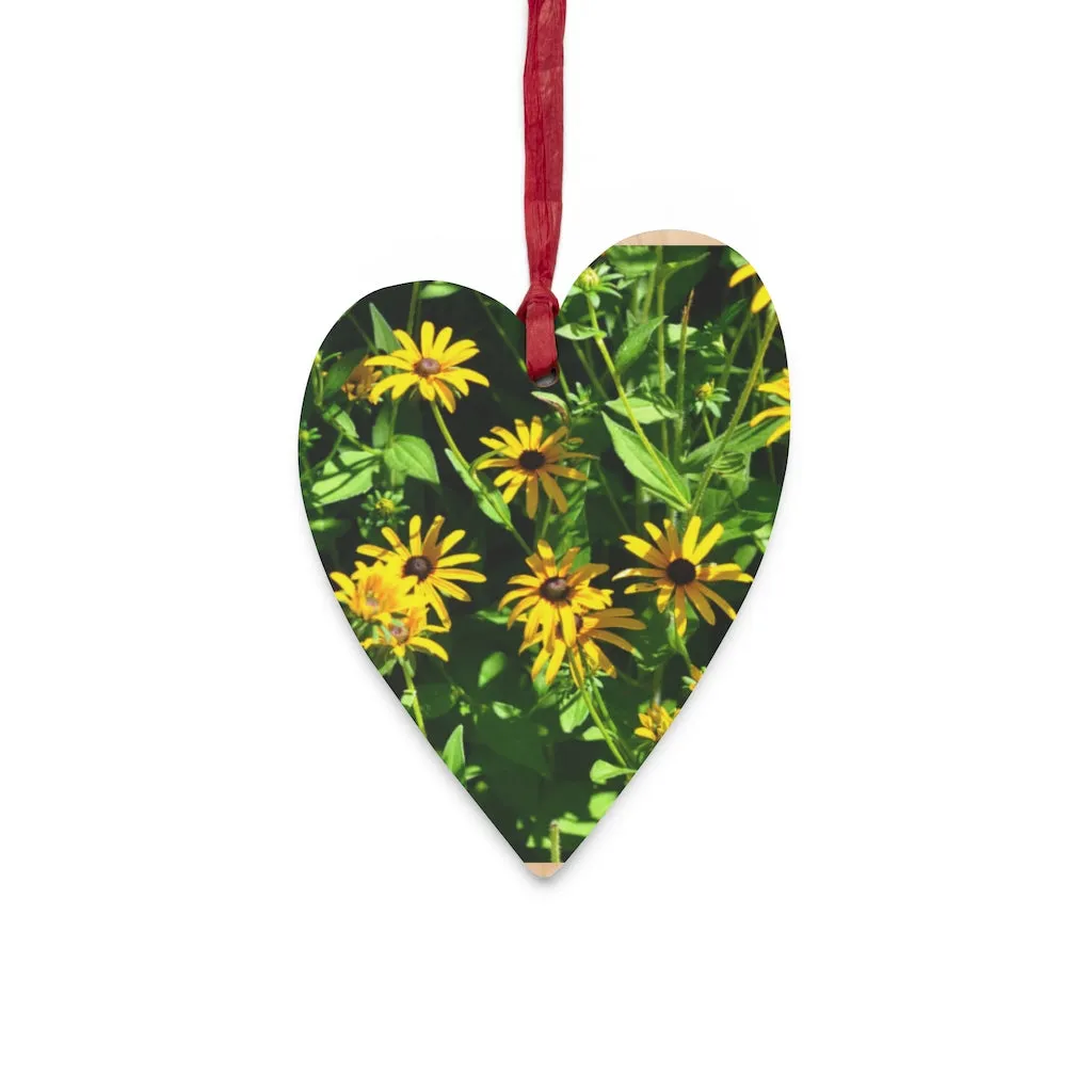 Yellow Flowers Wooden Christmas Ornaments