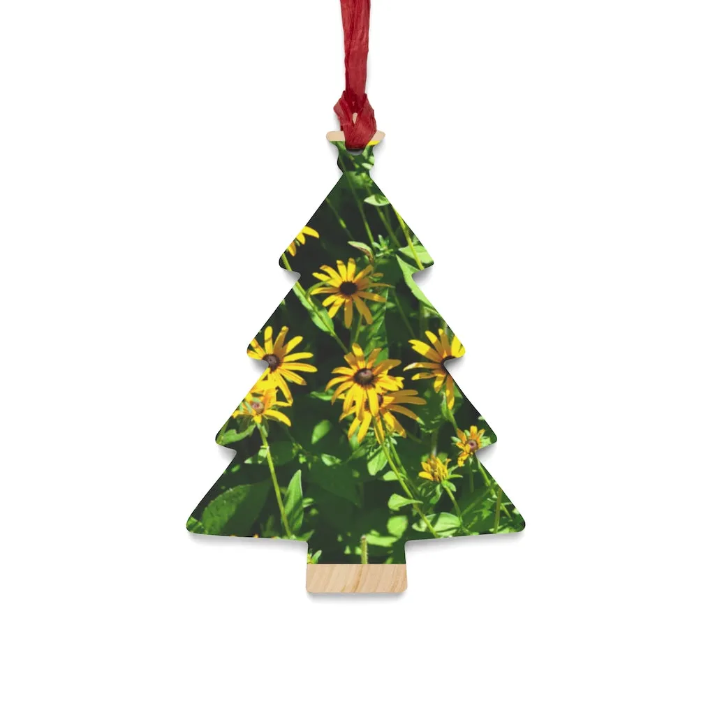 Yellow Flowers Wooden Christmas Ornaments